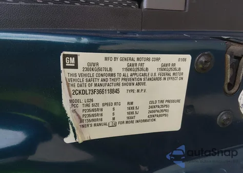 2006 Pontiac Torrent z USA, uszkodzony, nr VIN 2CKDL73F366118845